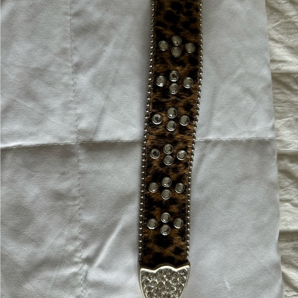 Beautiful Leather Belt, M, Faux Leopard Fur with Bling - Picture 4 of 7